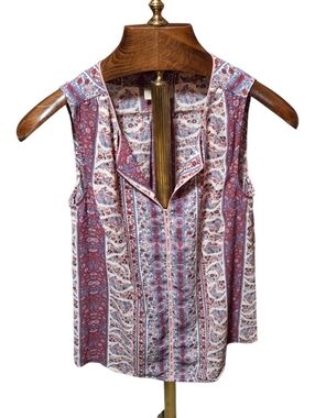 Modcloth Floral Paisley Sleeveless Colorful V Neck Shirt